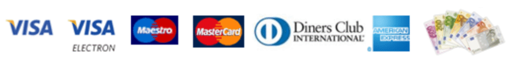 Visa, Visa Electron, Maestro, MasterCard, Diners Club International, American Express, käteinen